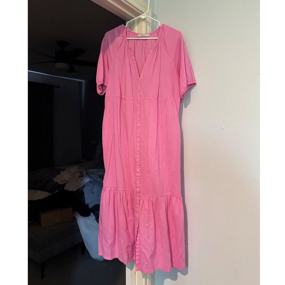 Long Summery Light Pink Cotton Blend LOFT Dress WITH POCKETS!